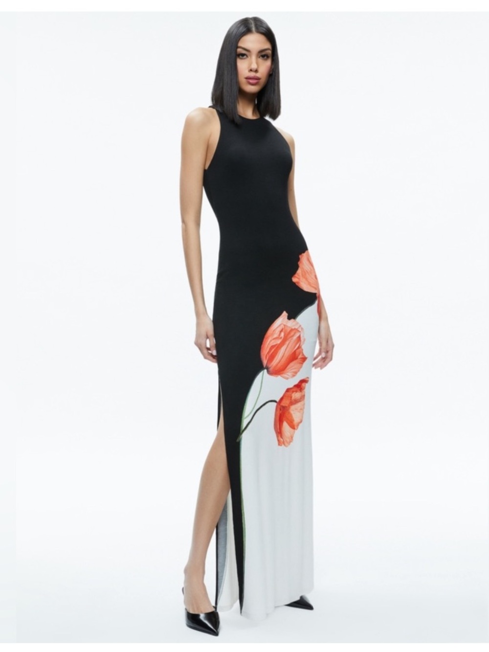 Alice and Olivia Pania Floral Black and White Maxi Dress